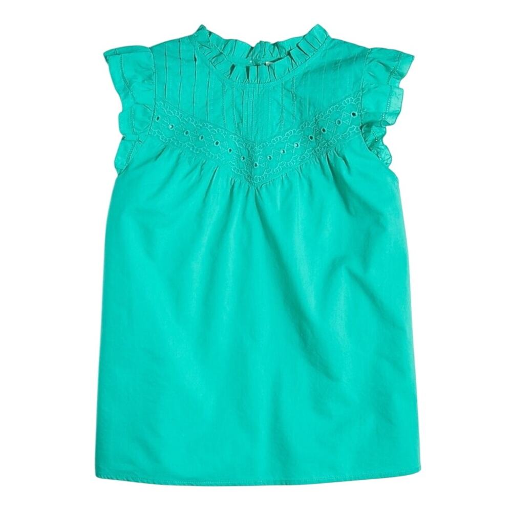 J. Crew Teal Embroidered Ruffle Top Size Medium